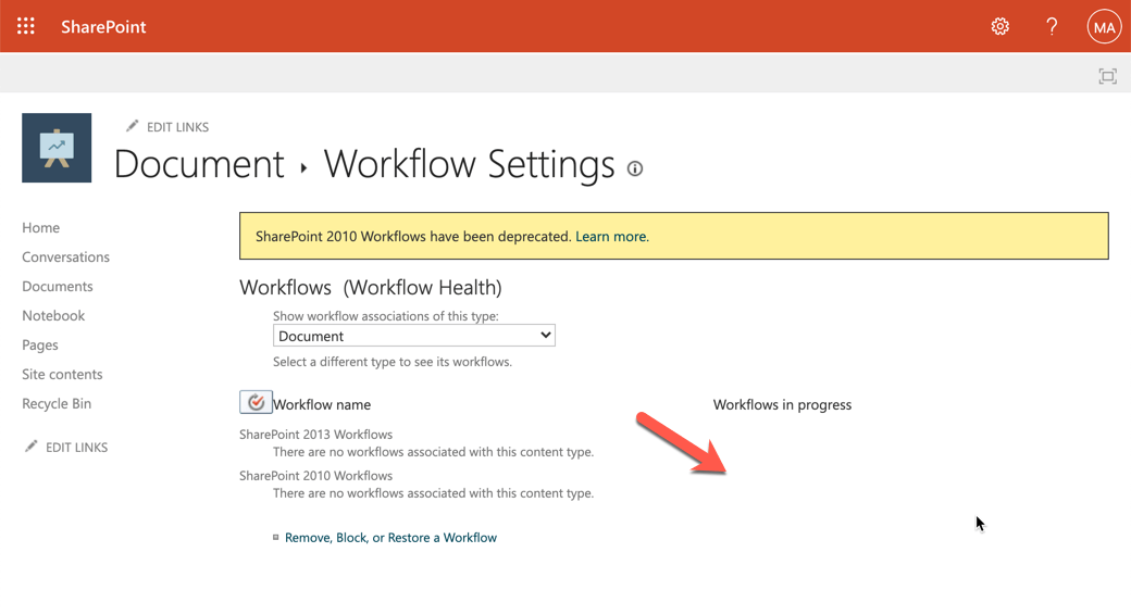 Example of a Workflow Settings page in SharePoint