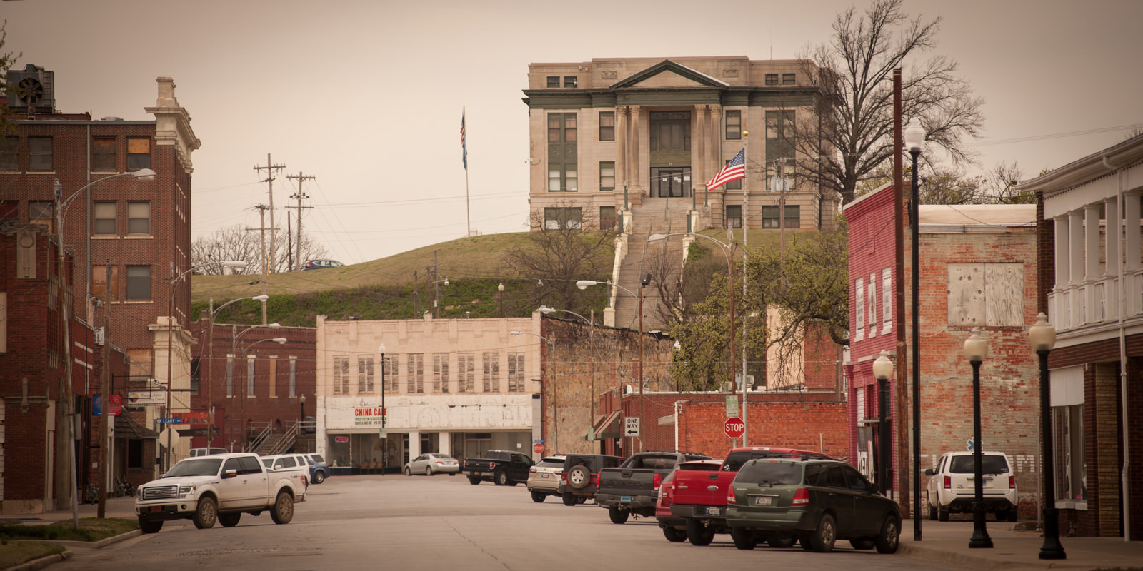 The courthouse where Ernest Burkhart was tried still looms over Pawhuska.