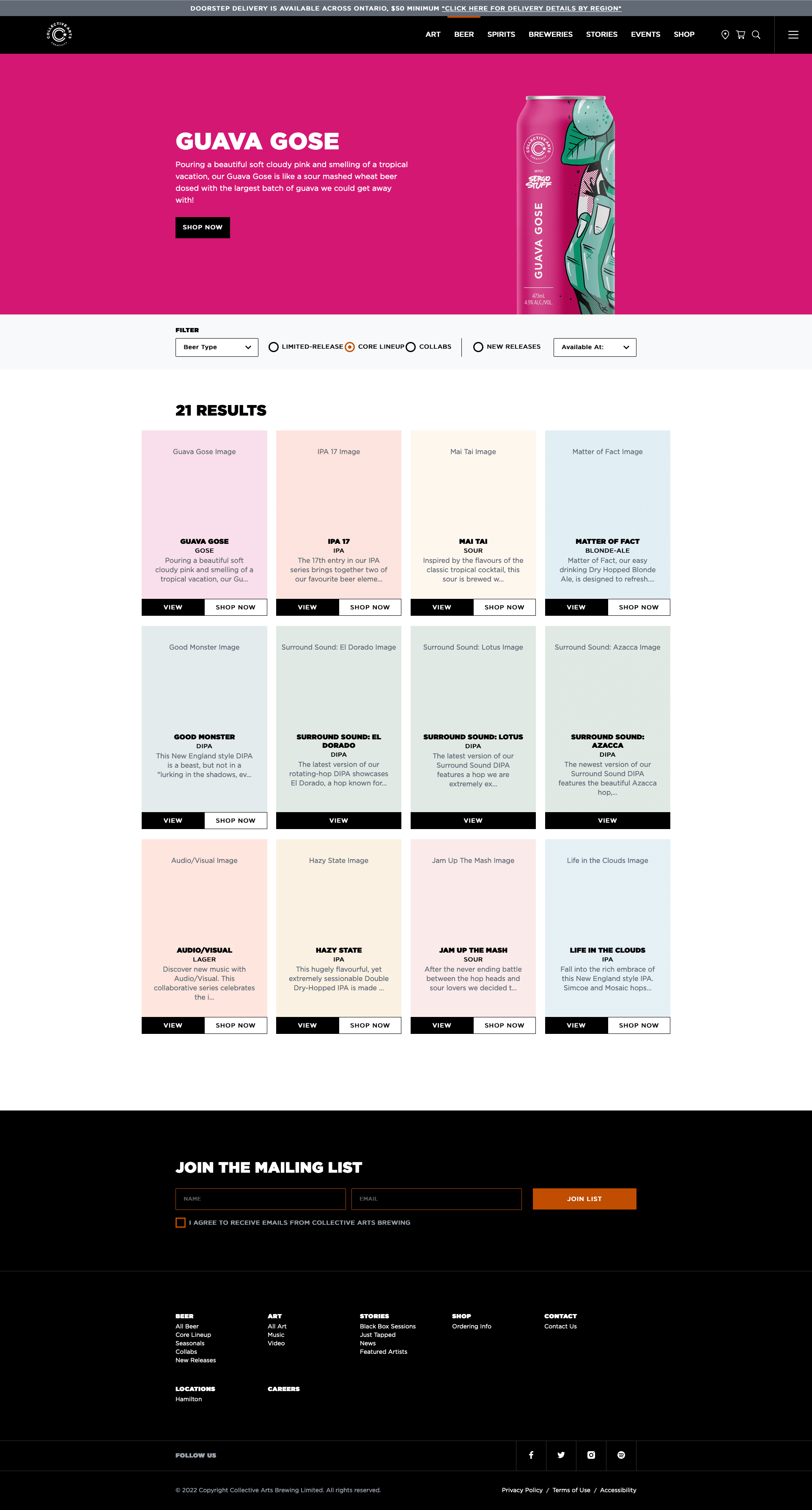 Screenshot of Collective Arts Brewing website