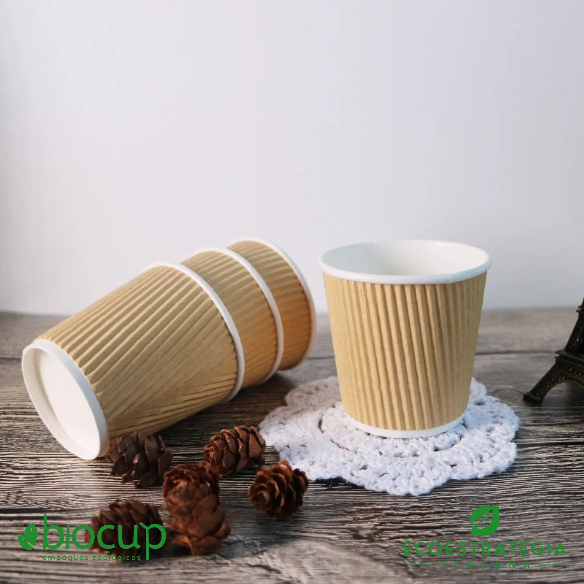 Este vaso corrugado de 8 oz es un producto de materiales biodegradables, hecho a base de fibra de bambú. Cotiza tus vasos para bebidas frías o calientes