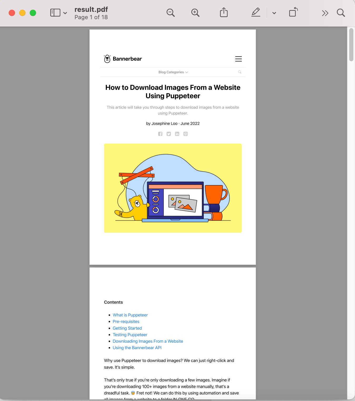screenshot of PDF generated using Puppeteer