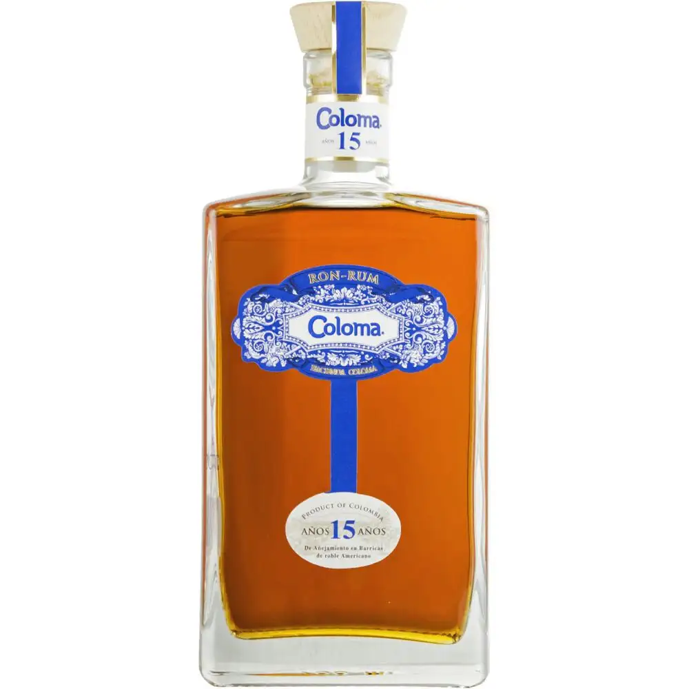 Image of the front of the bottle of the rum 15 Años