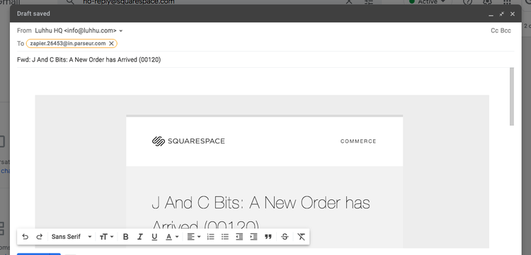 Forward squarespace email to Parseur mailbox