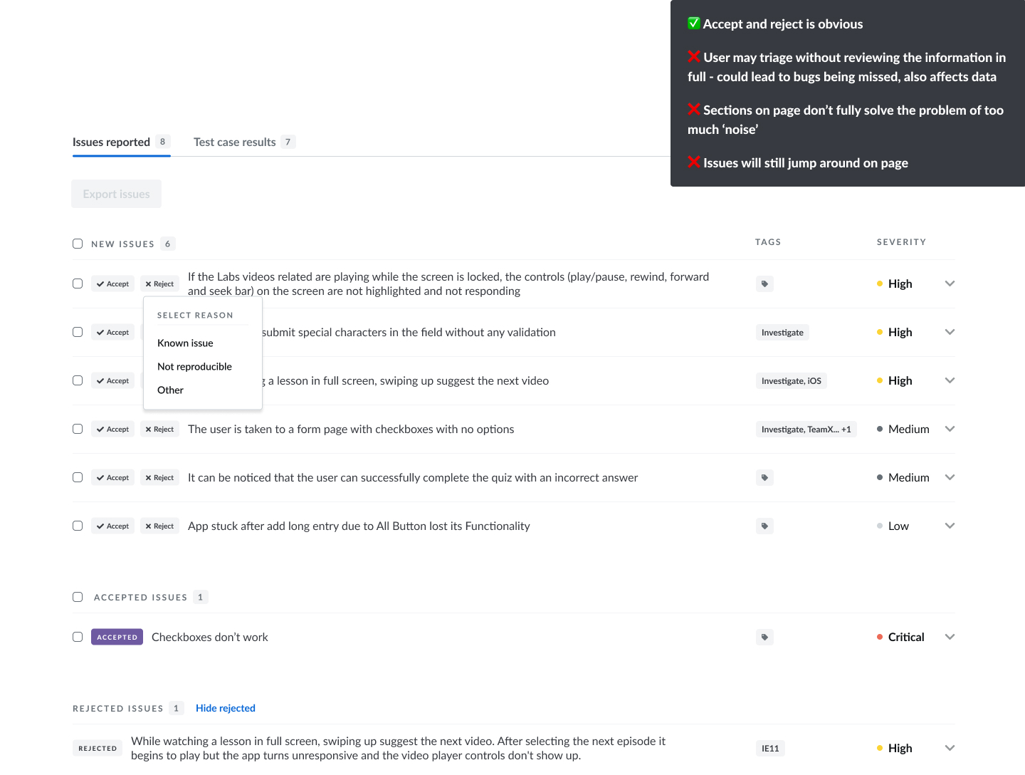 Mockup showing inline accept/reject buttons
