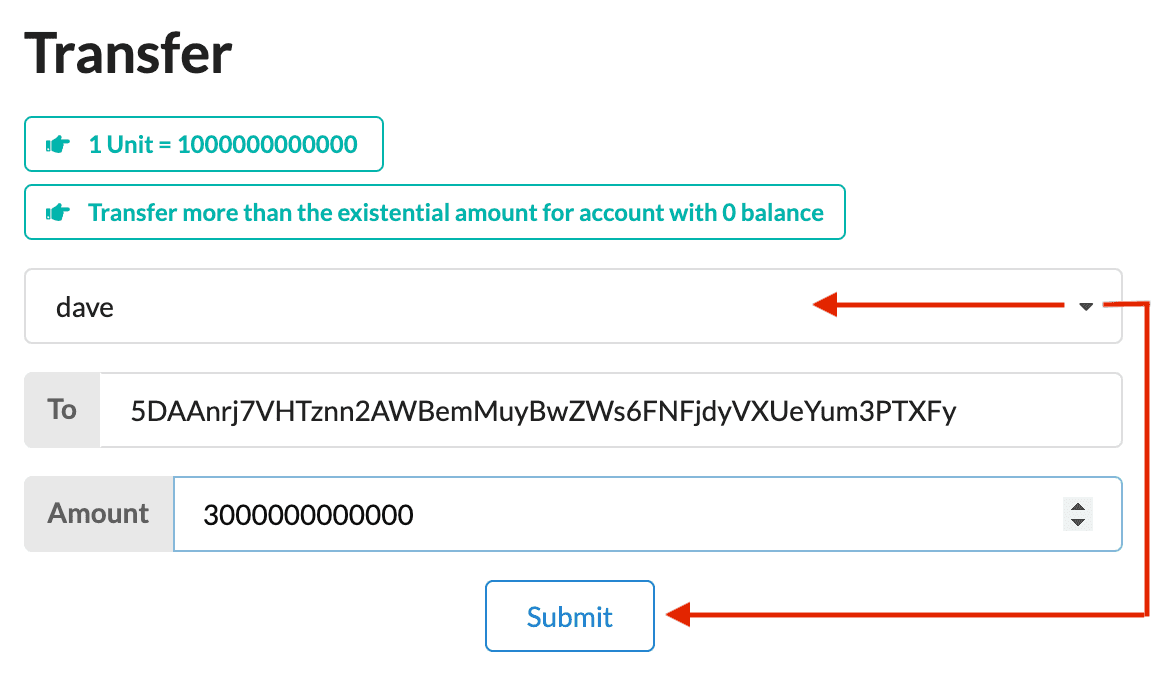 Transfer funds to an account