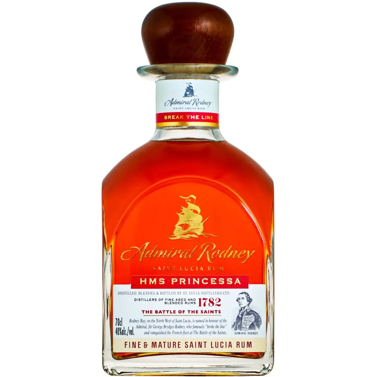 Image of the front of the bottle of the rum Admiral Rodney HMS Princessa