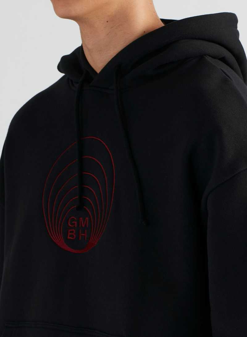 Abbas black hoodie, detail. GmbH AW22 collection.