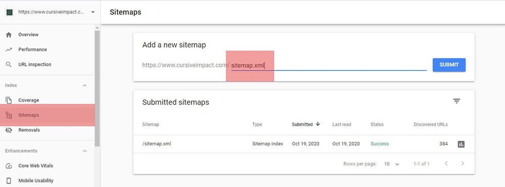 Submit Sitemap Indexing