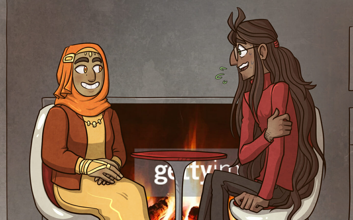 Tim tries to keep a conversation going with Yusra, but he's scared out of his wits.
