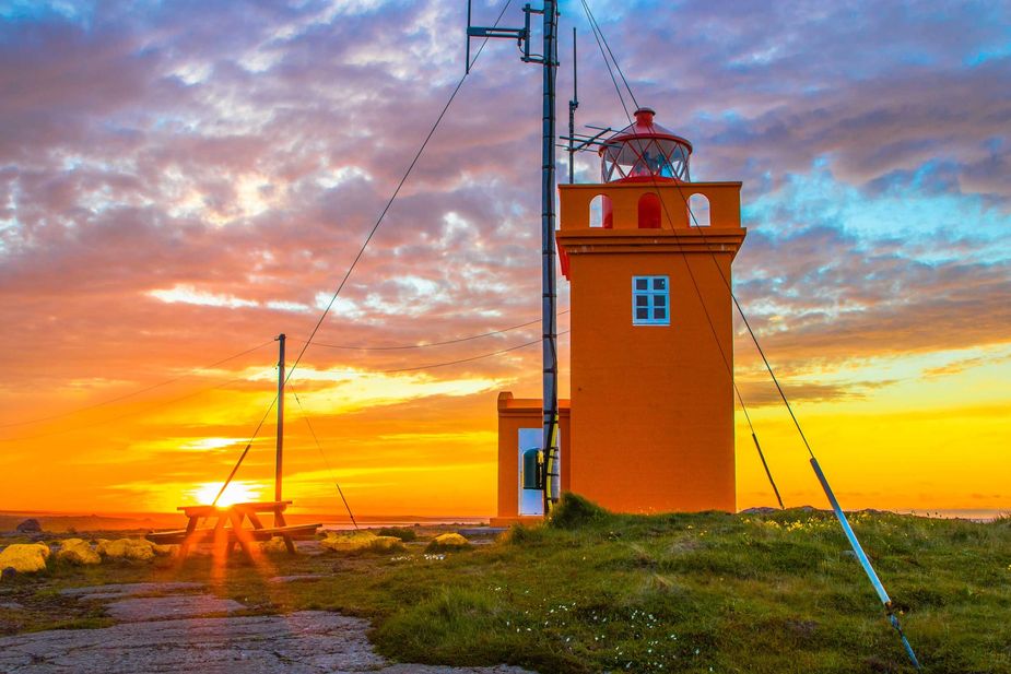 Leuchtturm, Mitternachtssonne, Raufarhöfn, Island