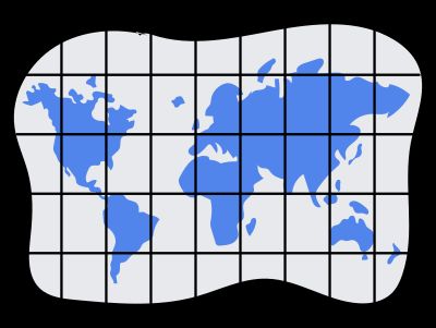 Il pianeta rappresentato come una griglia formata dall'intersezione di meridiani e paralleli