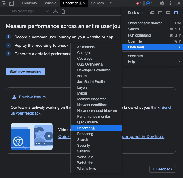 Open Chrome Recorder from options menu