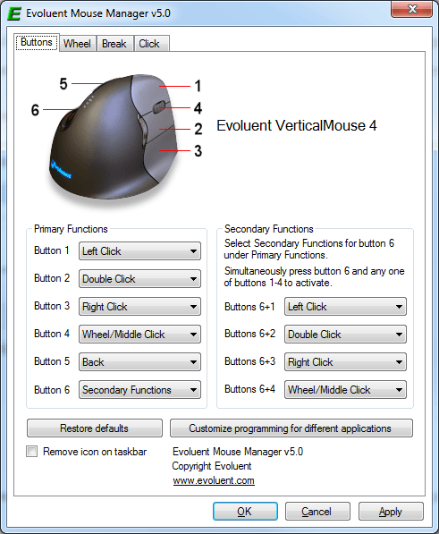 Settings for the highly programmable buttons