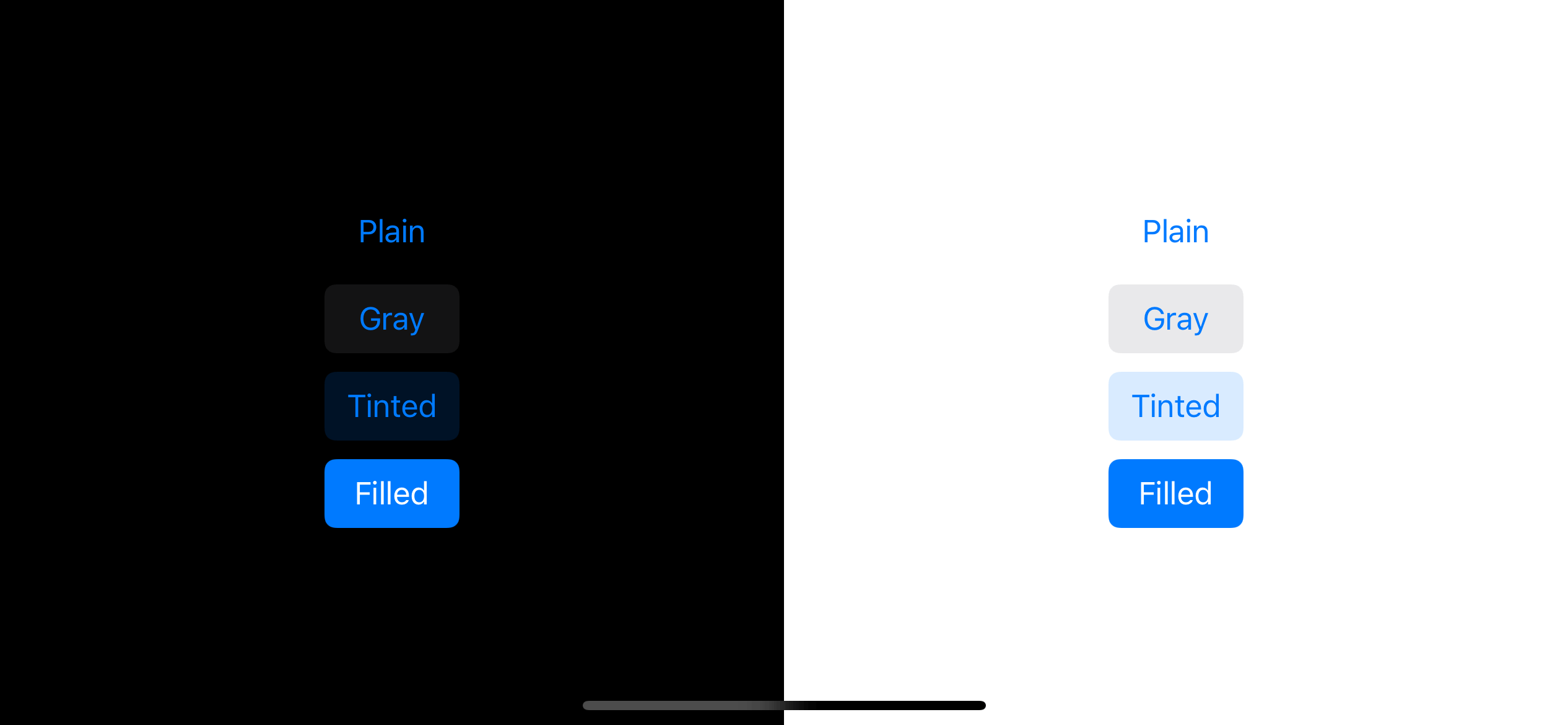 From top to bottom: plain(), gray(), tinted(), filled() configurations.