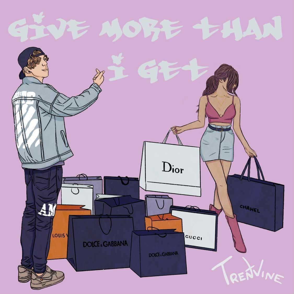 Album art with Trent standing next to a woman holding shopping bags.
