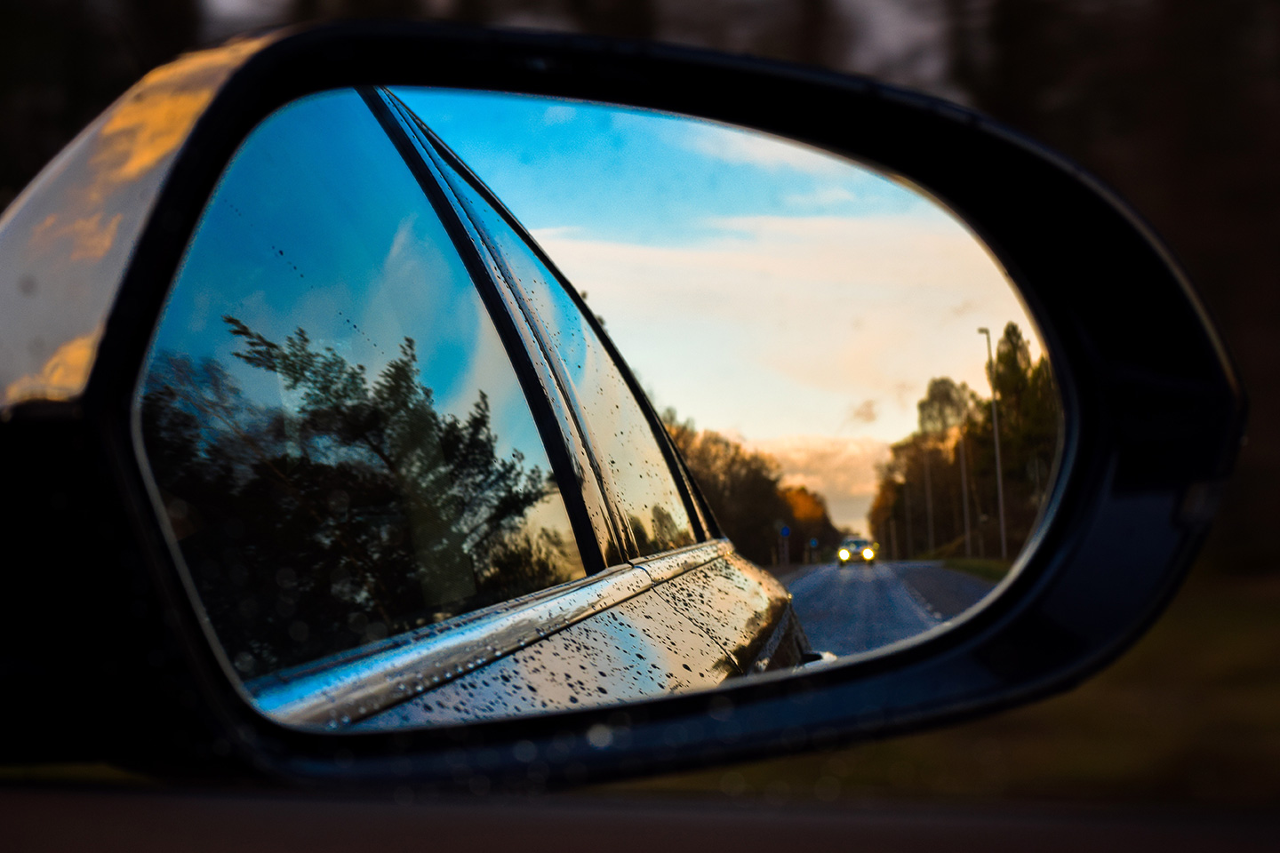 a rearview mirror of a car