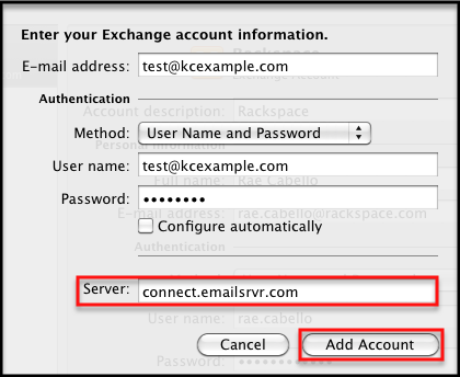 outlook for mac 2011 add exchange account