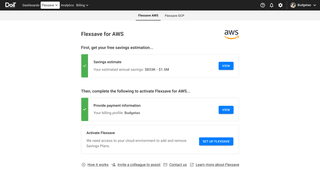 Flexsave AWS landing page after creating billing profile