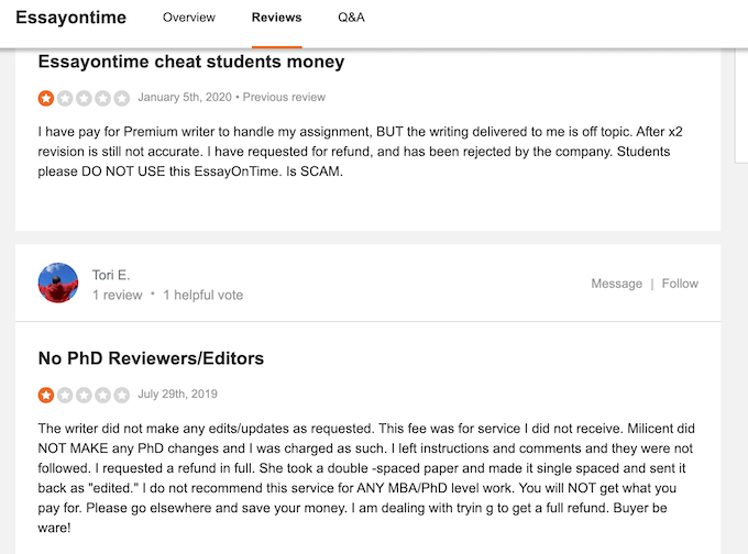 negative reviews about essayontime.com