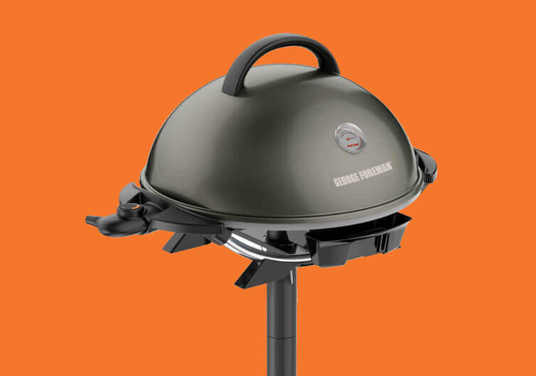 George Foreman Indoor|Outdoor 15+ Serving Domed Electric Grill With Ceramic Plates & Temperature Gauge - Gun Metal Side Shot