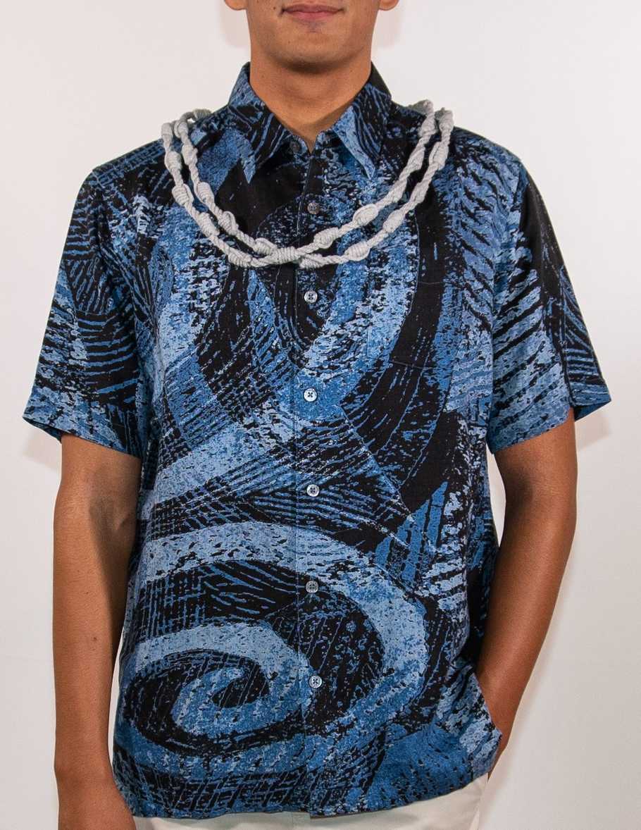arenui-button-down-aloha-shirt - Blue Black / 4XL / Linen