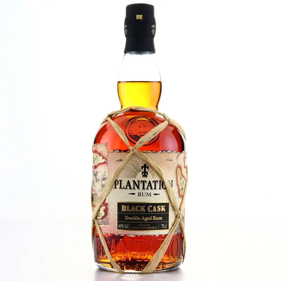 Image of the front of the bottle of the rum Plantation Black Cask Barbados & Jamaica