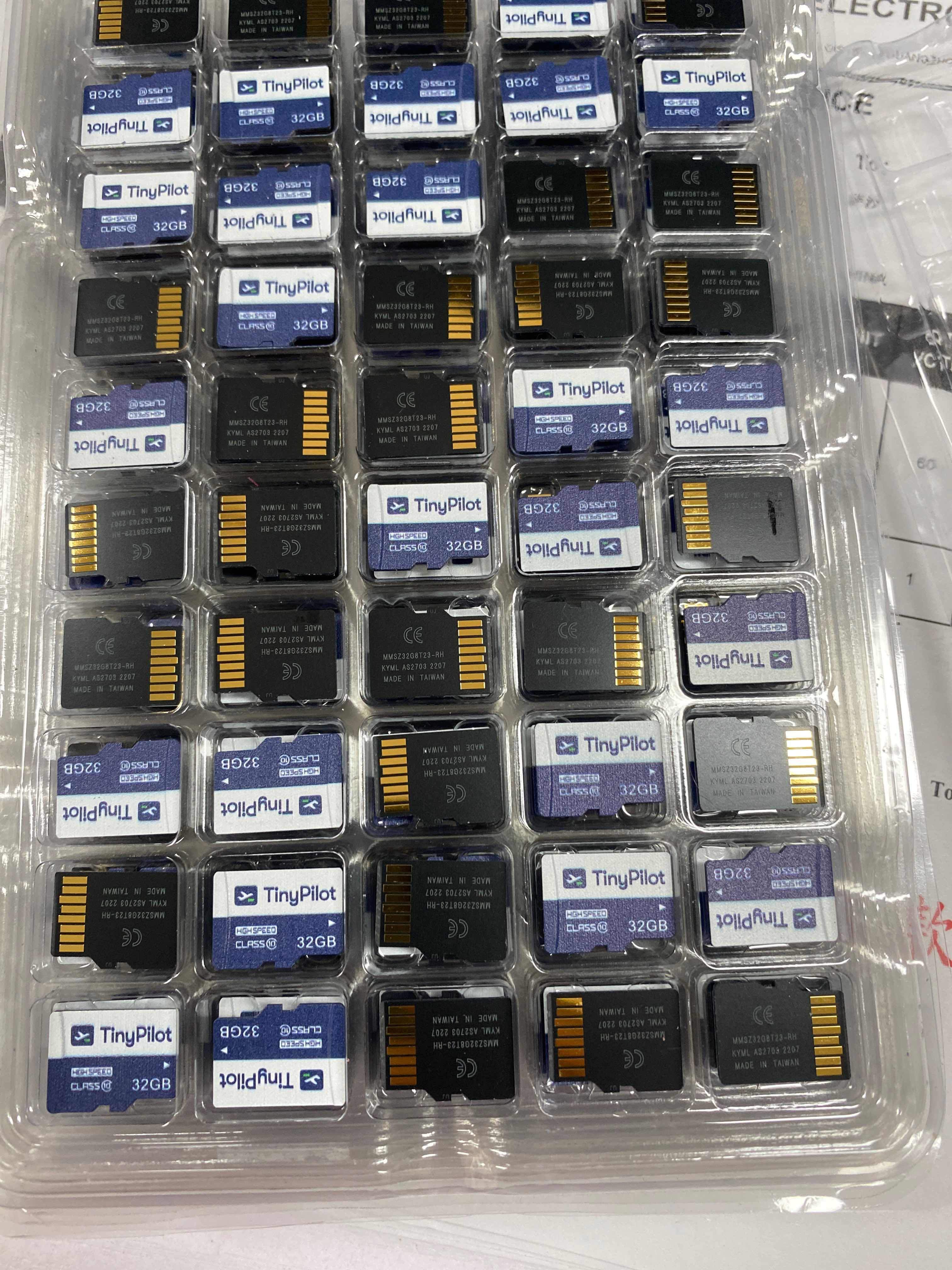 Photo of TinyPilot branded microSDs