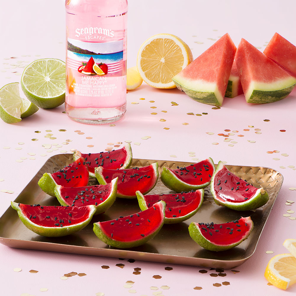 Jamaican Me Happy Watermelon Slice Shooters Recipe Image