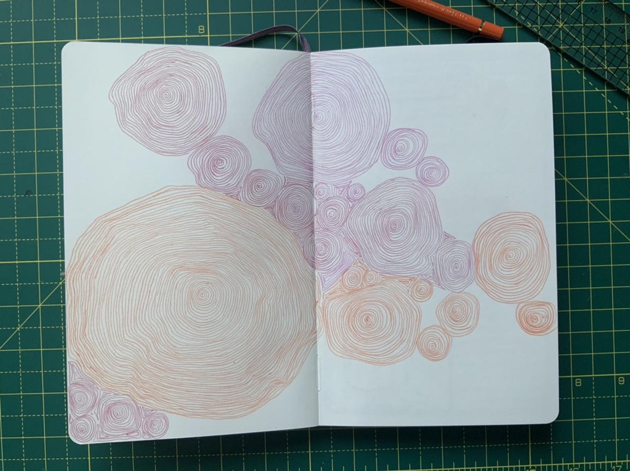 A page of spirals in Adam Westbrook&rsquo;s sketchbook