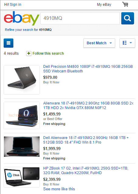 Searching eBay for 4910MQ CPUs