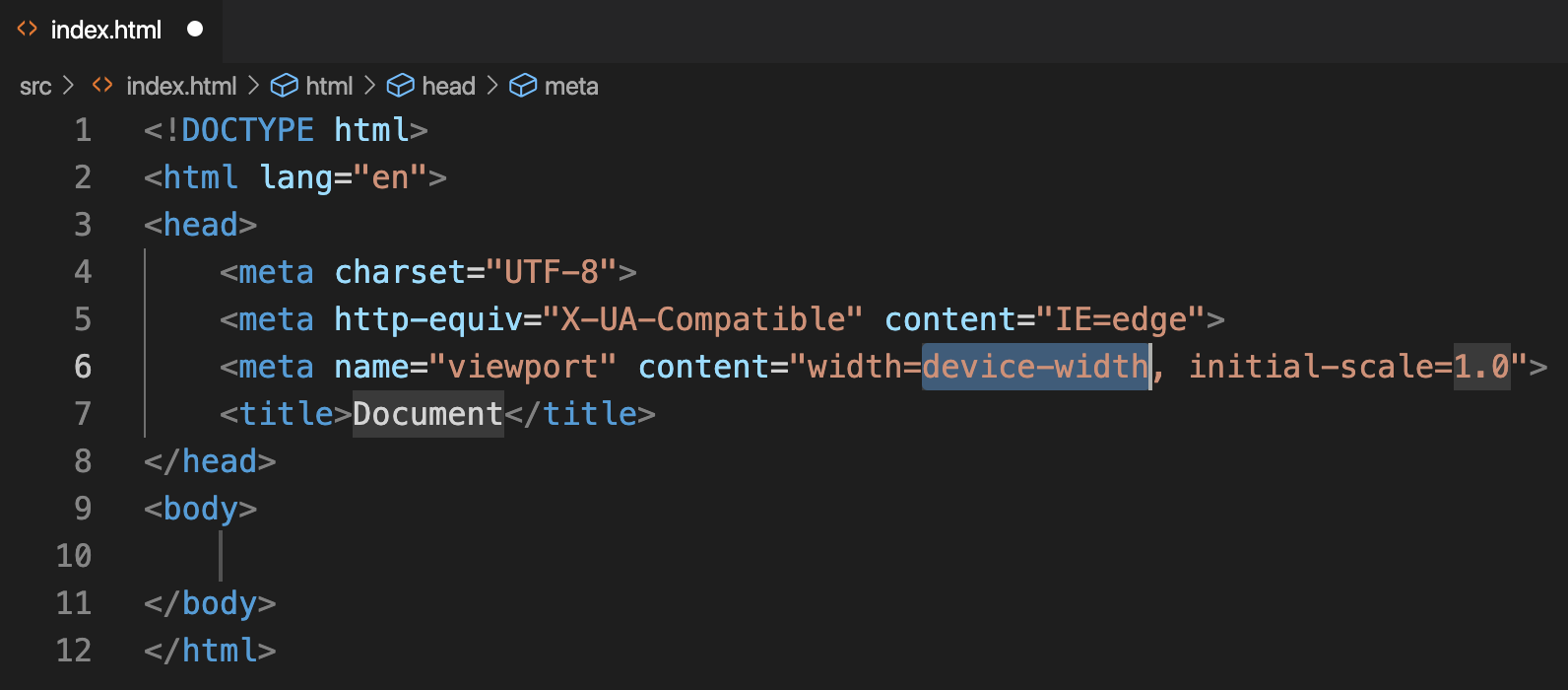 Generated HTML5 code using Emmet