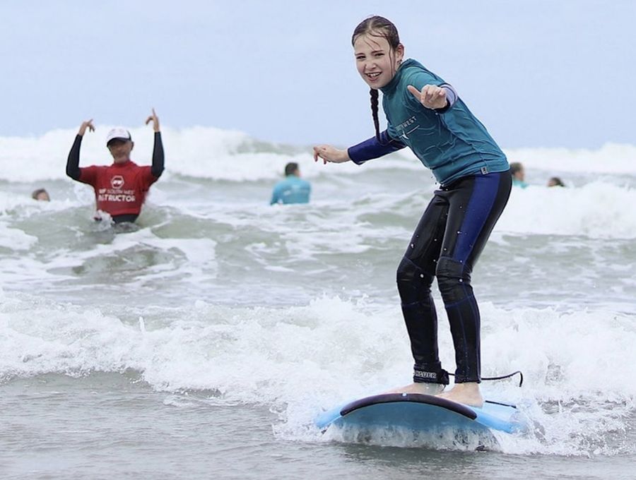 a girl surfing