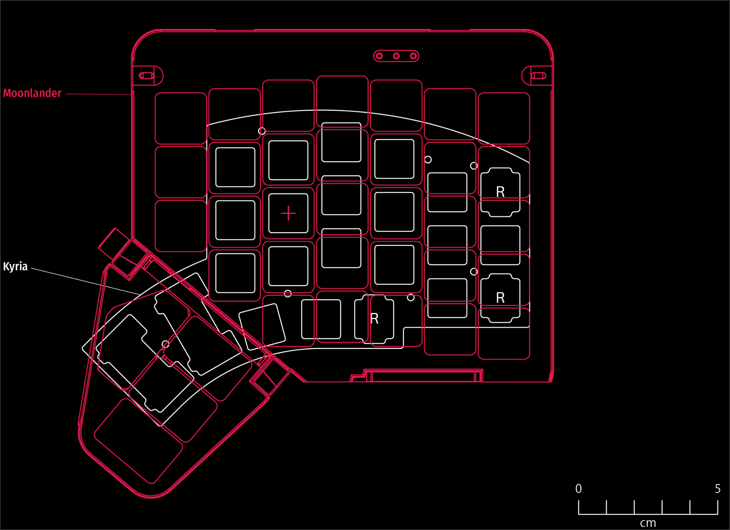 Comparison between the Moonlander and Kyria (a small split keyboard)