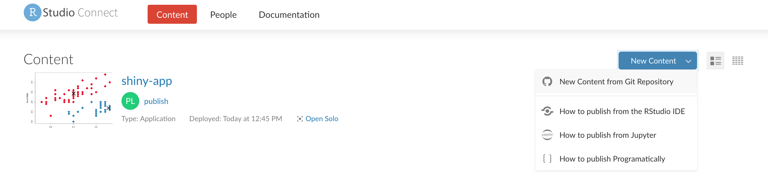 New Content Dropdown Menu in RStudio Connect