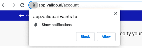 Browser will ask to allow Valido to visualize notifications