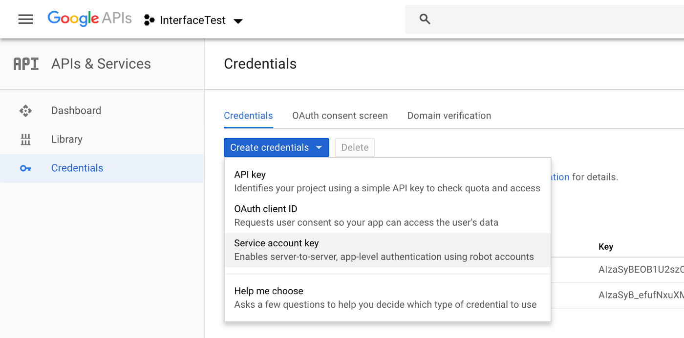 Creating a Service account key