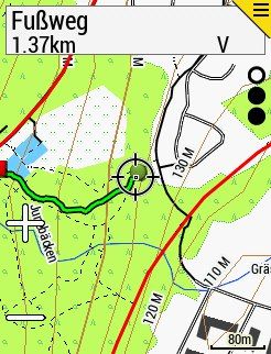 Skärmdump från Garmin Edge 530 som visar OpenTopoMap-kartan