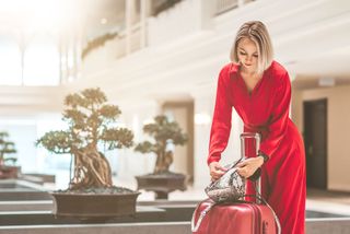 woman in luxury SPA lobby