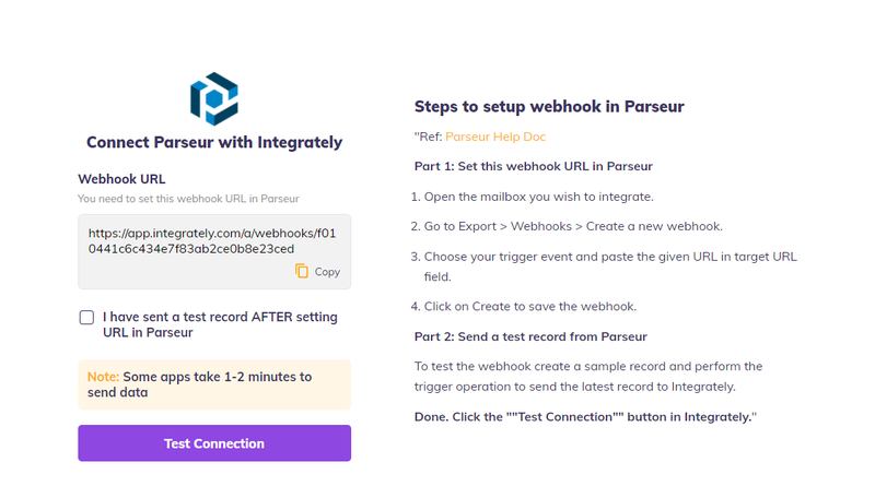 integrately connection with Parseur