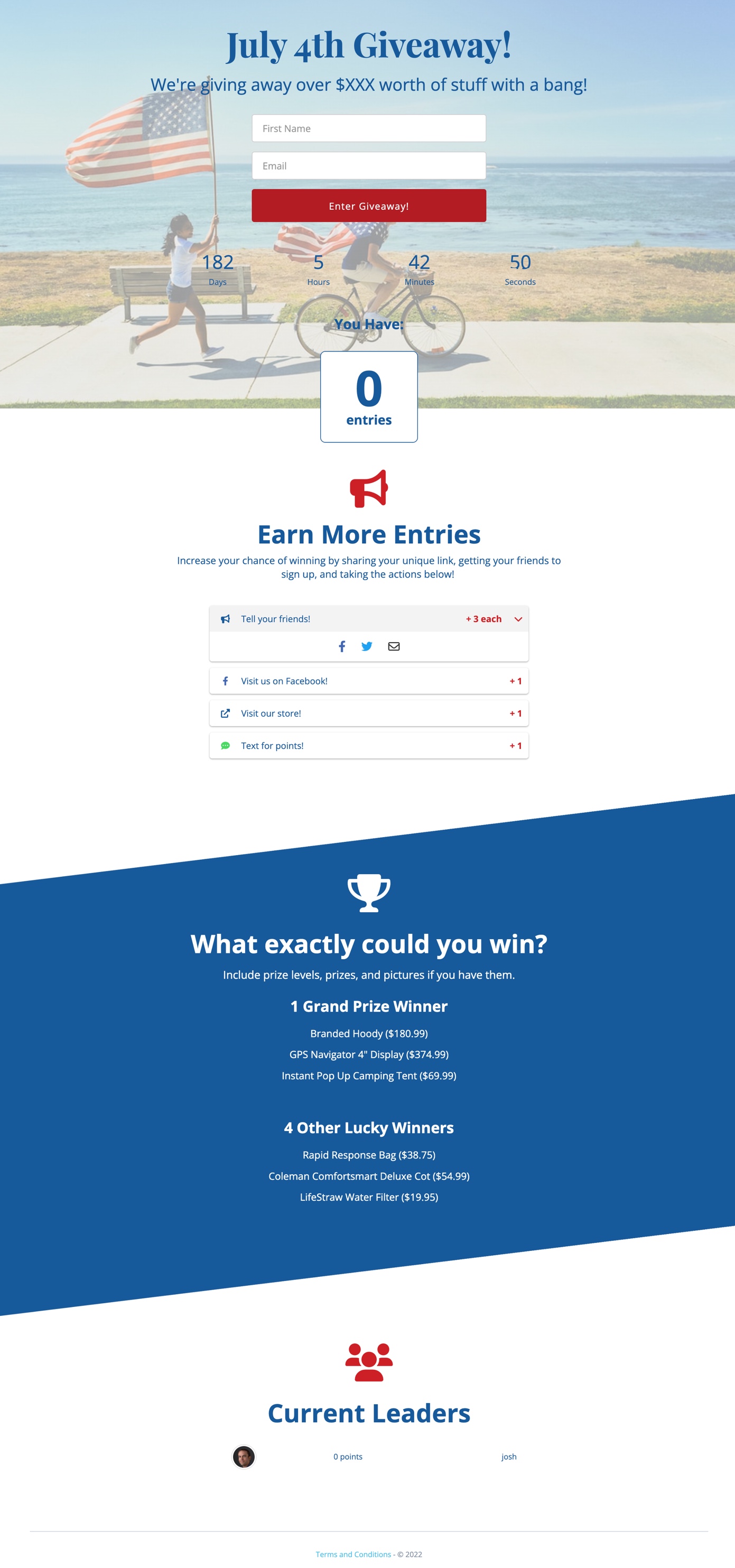 Contest Landing Page: July 4th Giveaway With a Leaderboard
