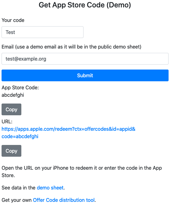 Offer Codes Form Web App