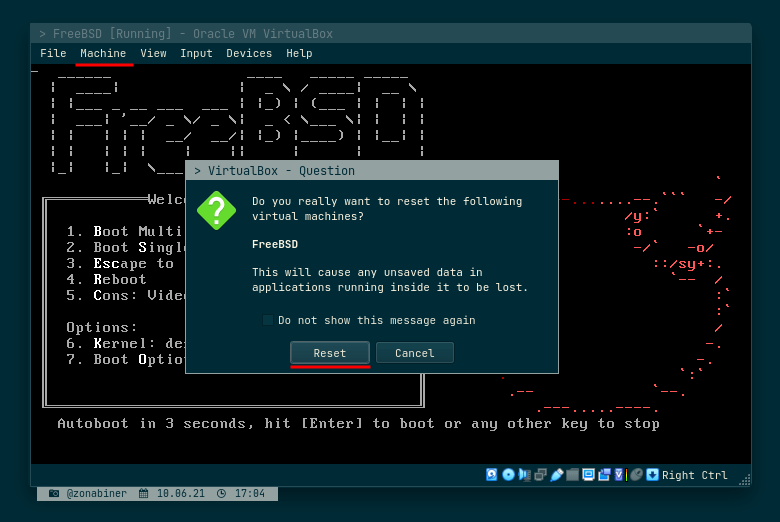 Manual Reboot from Reset menu Manual Reboot from Reset menu