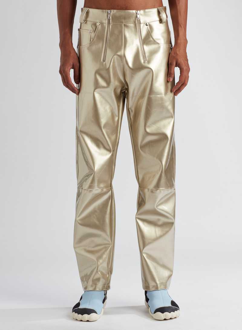THOR SS23 VINYL TROUSERS LIGHT GOLD FRONT