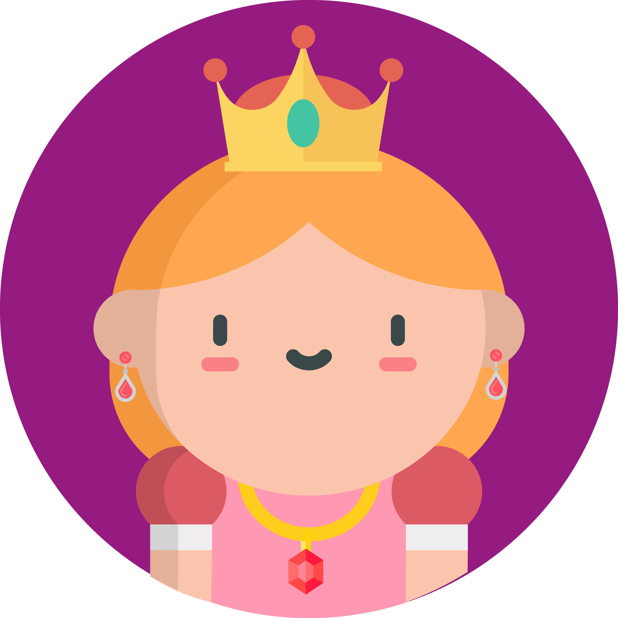 Uma ilustração de uma princesa, com uma coroa amarela na cabeça, o fundo é roxo