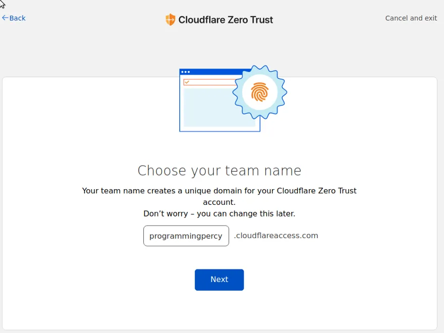 Creating a Team Name for Cloudflare