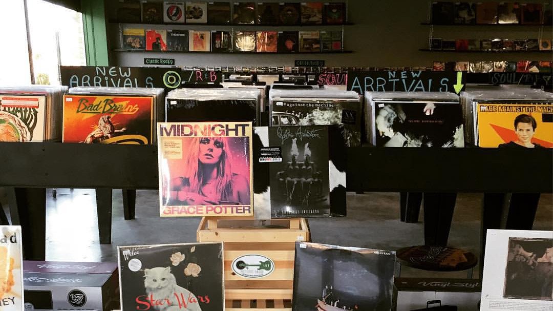 The shelves of vinyl at Brothers Music