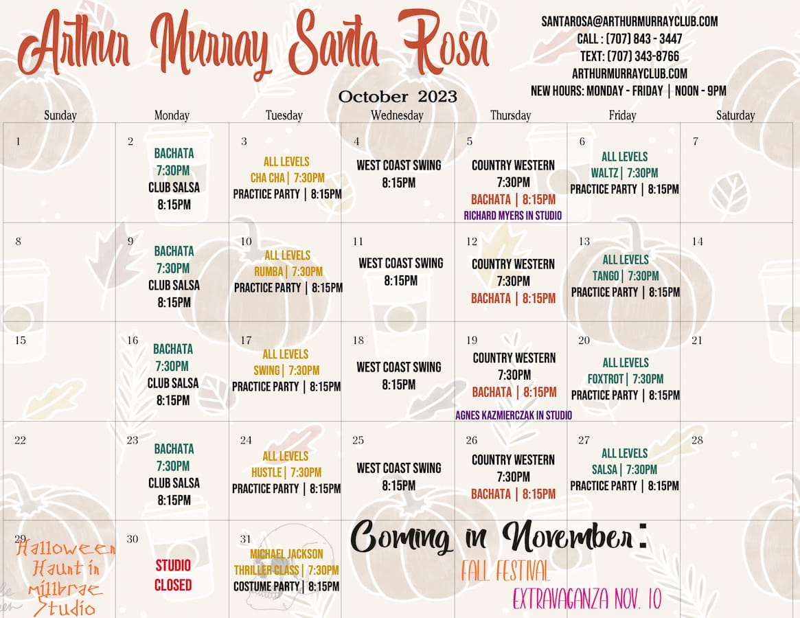 Arthur Murray Santa Rosa Group Class Calendar