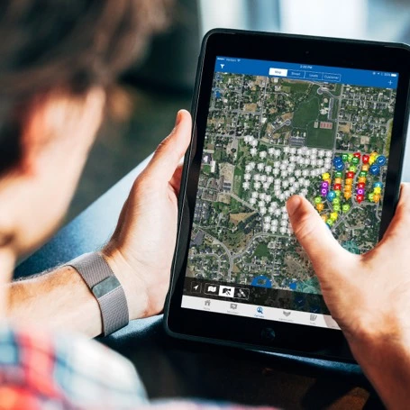 Person using sales mapping by SalesRabbit on a tablet