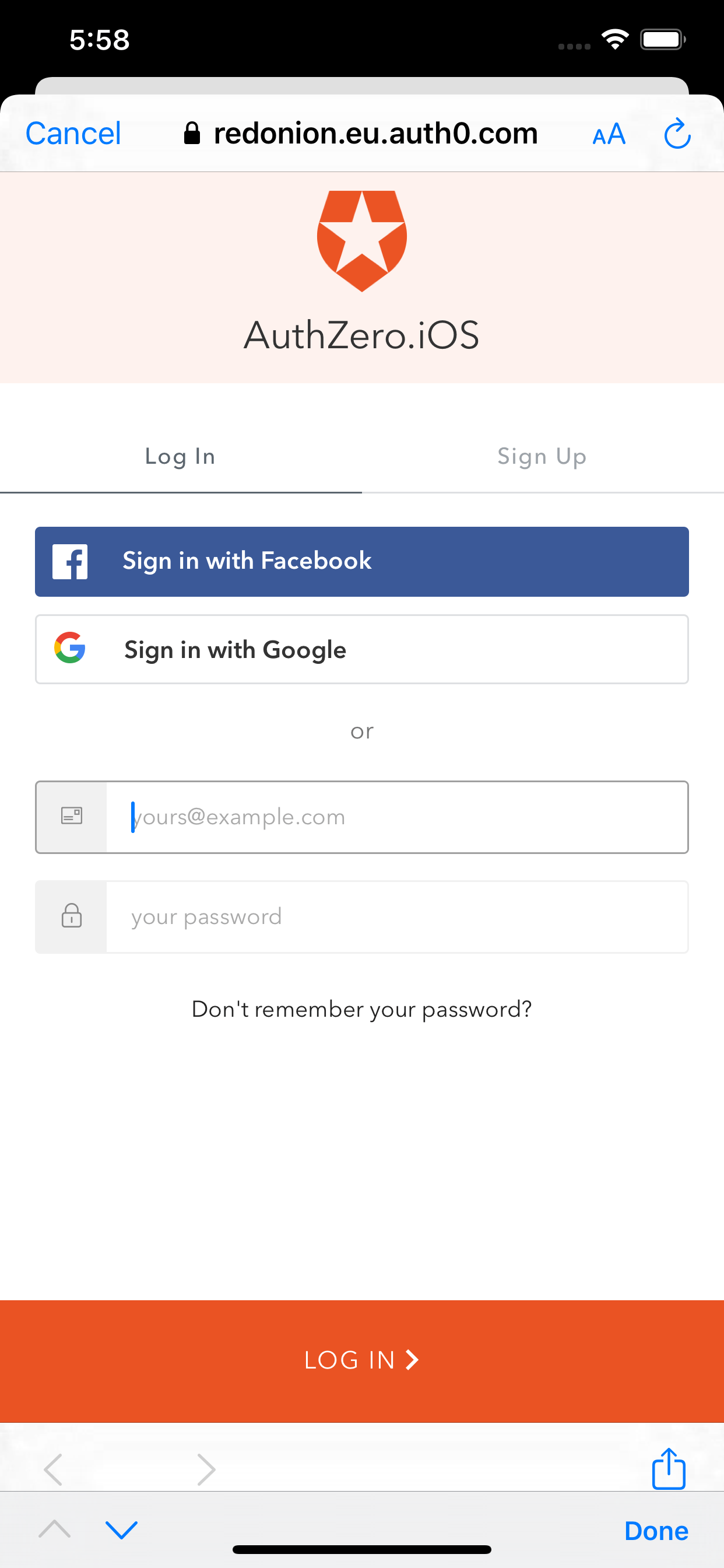 Auth0 Social login page