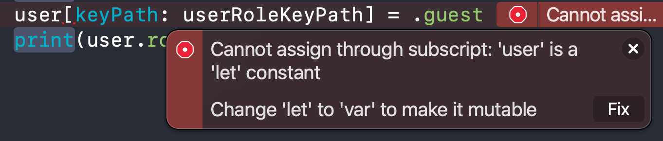 You can't use WritableKeyPath to write to a let constant.